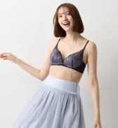 夢みるブラ ノンワイヤー ブラジャー レインボーリリー, ブルー, model image number 1