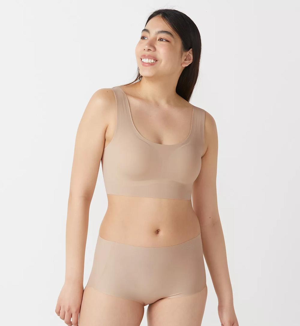 【WEB限定】綿混タイプ(スロギーG028)　カップ付きハーフトップ, ベージュ, model image number 2