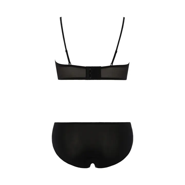 Daily Plus AMOSTYLEバンドゥ ブラジャー(ストラップ取り外し可)＆ショーツセット レースシック, ブラック, product image number 2