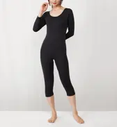 やわらか綿100インナー5310 7分丈ボトム, ブラック, model image number 1