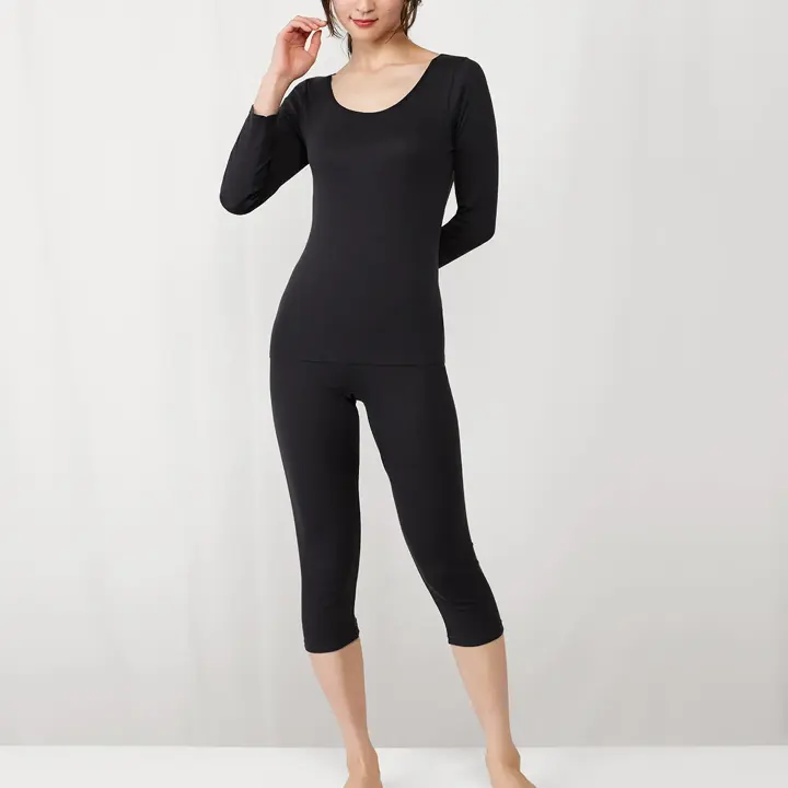 やわらか綿100インナー5310 7分丈ボトム, ブラック, model image number 1