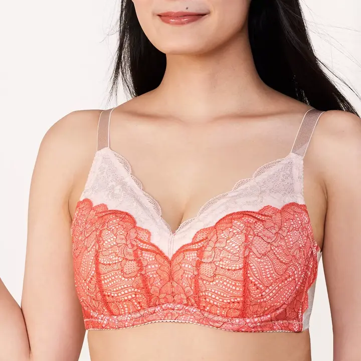 すっきり包み込むブラ585ブラジャー(パッドなし)【一部カラーSALE】, オレンジ, model image number 0