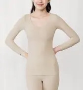 【SALE】あったか肌側綿100インナー5380 8分袖トップ, ベージュ, model image number 0