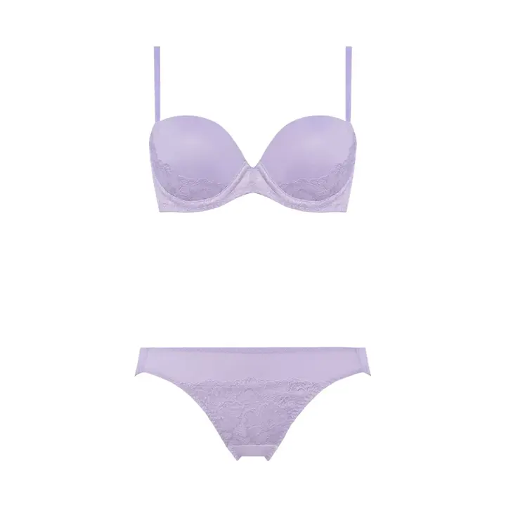Daily AMOSTYLE スムースブラ ブラ＆ショーツセット (コンフィーレース), パープル, product image number 1