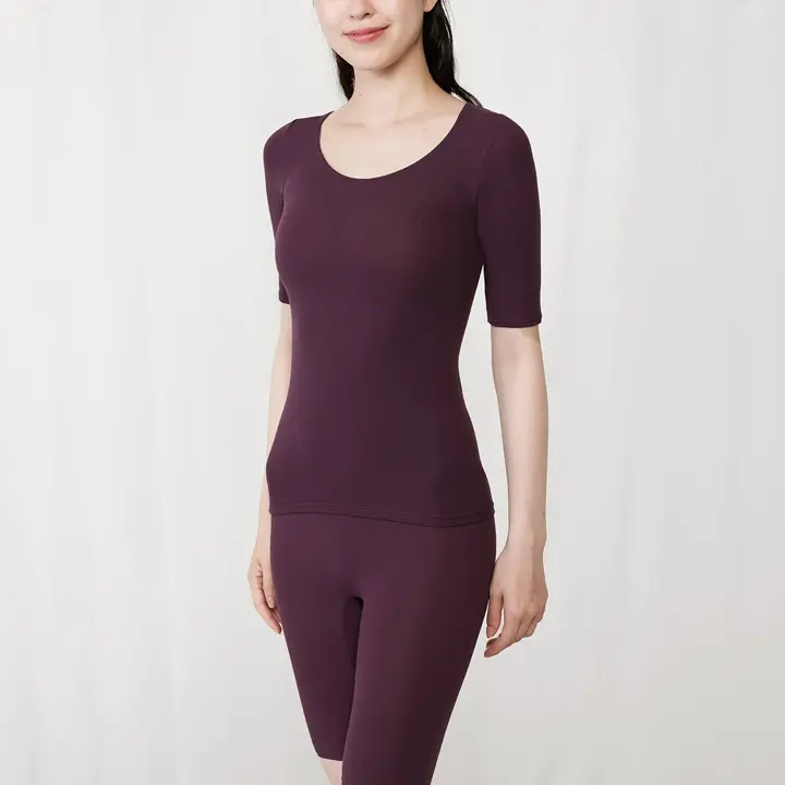 【SALE】あったか肌側綿100インナー5380 5分袖トップ, , model image number 4