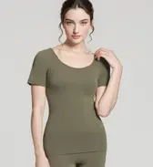 あったかフィットインナー5370 3分袖トップ【一部カラーSALE】, グリーン, model image number 0