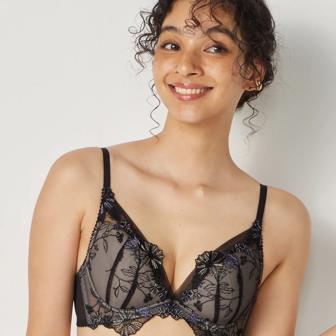 【SALE】DeepV ブラジャー(パッドなし) グレースフルフラワー, ブラック, model