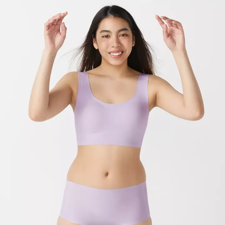 【WEB限定】綿混タイプ(スロギーG028)　カップ付きハーフトップ, パープル, model image number 2