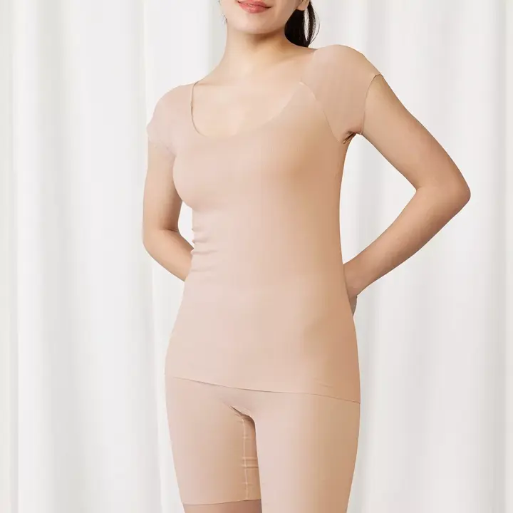 すっきりインナー5340 2分袖トップ【一部カラーSALE】, ベージュ, model image number 0