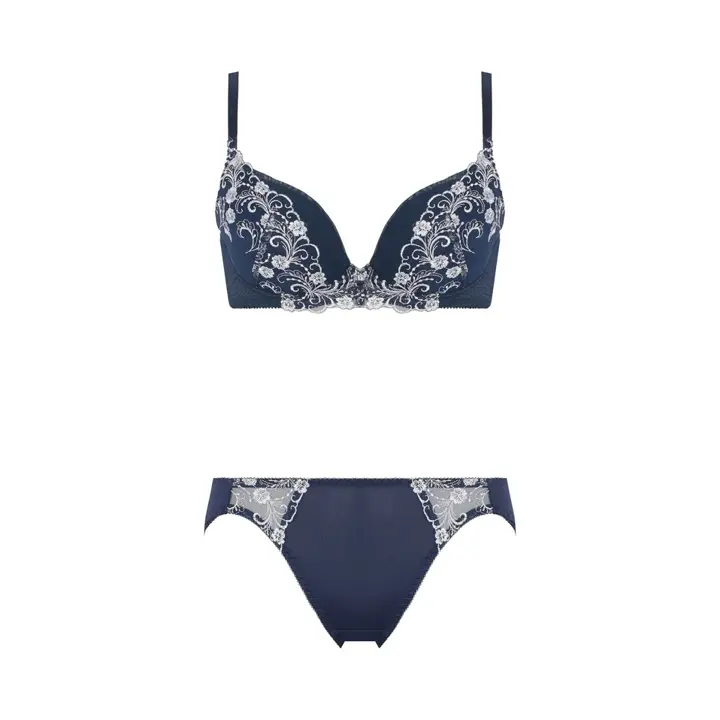 Daily AMOSTYLE 寄せブラ プチプラ ブラ＆ショーツセット クラシックフラワー, ブルー, product image number 1