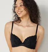 きゅっと寄せブラ ブラ＆ショーツセット スウィンギングブーケ【一部カラーSALE】, ブラック, model image number 0