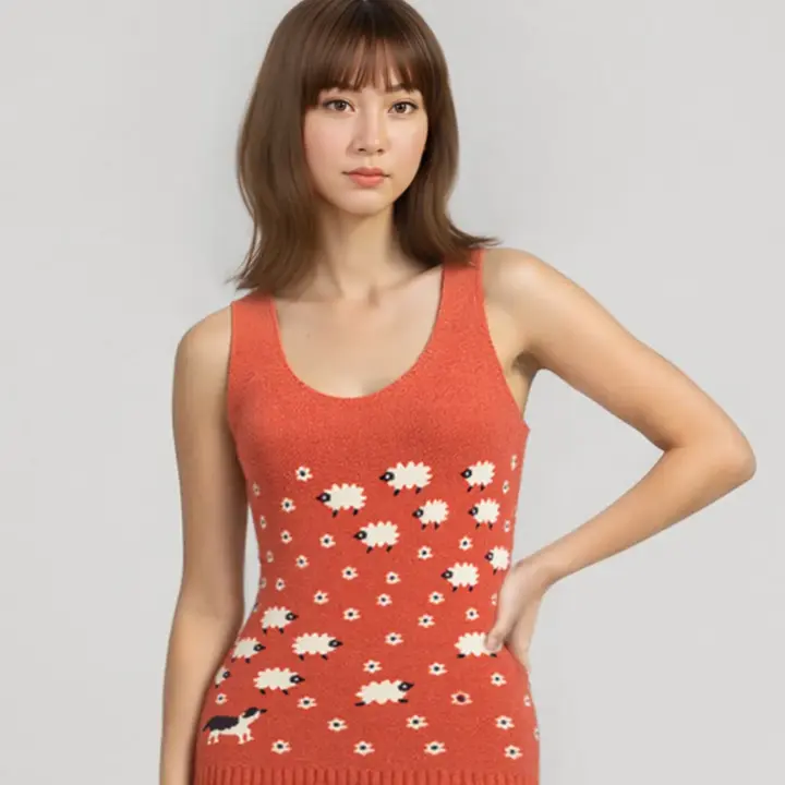 スロギー “ほっ”とアイテム(ニット柄) インナートップ, オレンジ, model image number 0