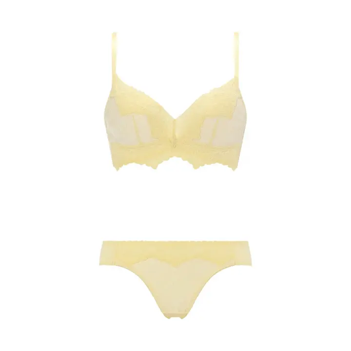 Daily Plus らくふわノンワイヤー ブラ＆ショーツセット, イエロー, product image number 1