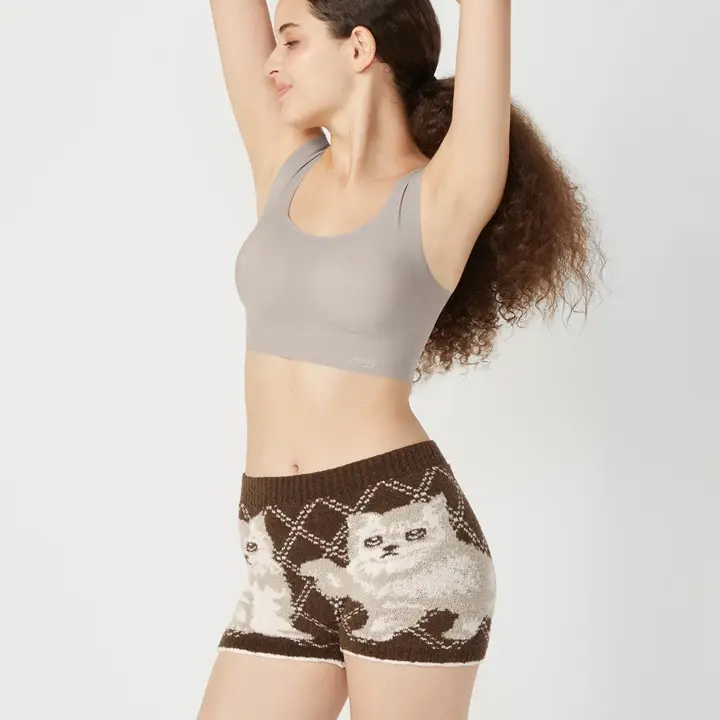 【SALE】スロギー “ほっ”とあったか(ニット柄) ニットパンツ, ブラウン, model image number 1