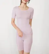 【SALE】あったかフィットインナー5370 3分袖トップ, パープル, model image number 1