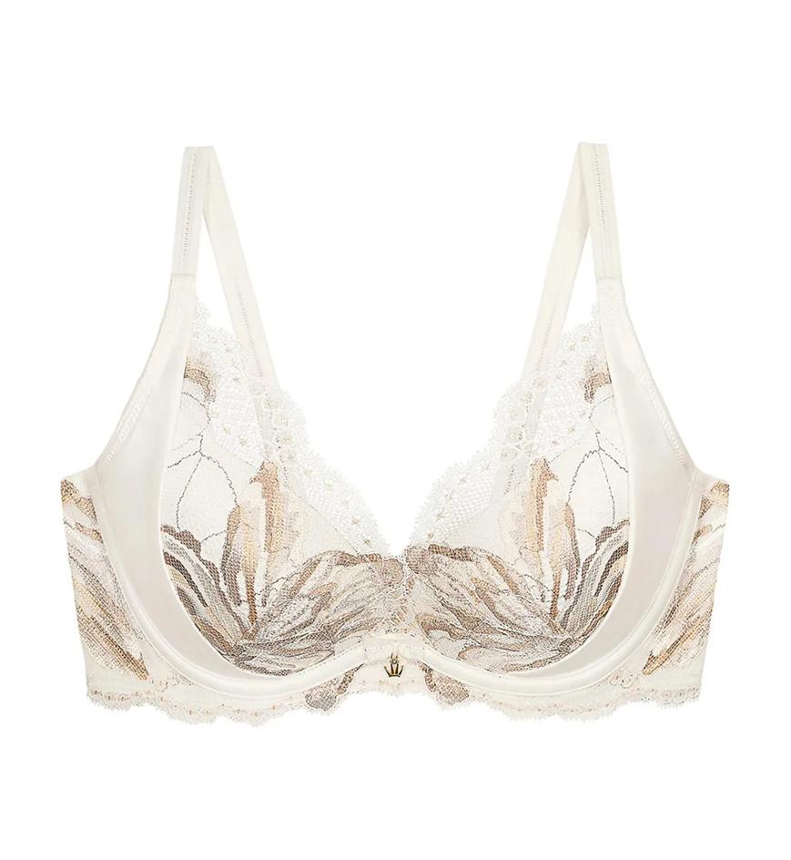 Artisan Lace Deep V Wired Push Up Bra 01 in Silk White