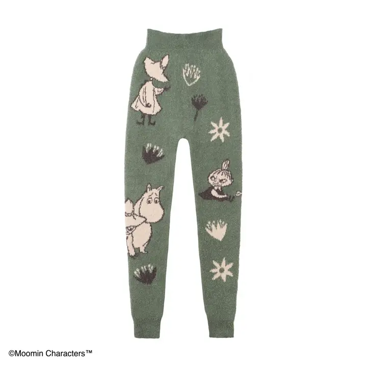 スロギーG073 ムーミン 9分丈ニットパンツ, グリーン, product image number 1
