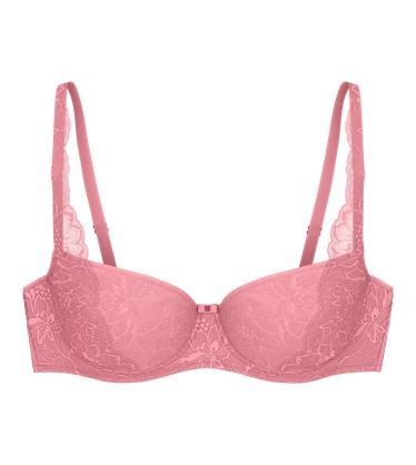 Women pink glamor bra with heart pattern on white background 18062550 PNG