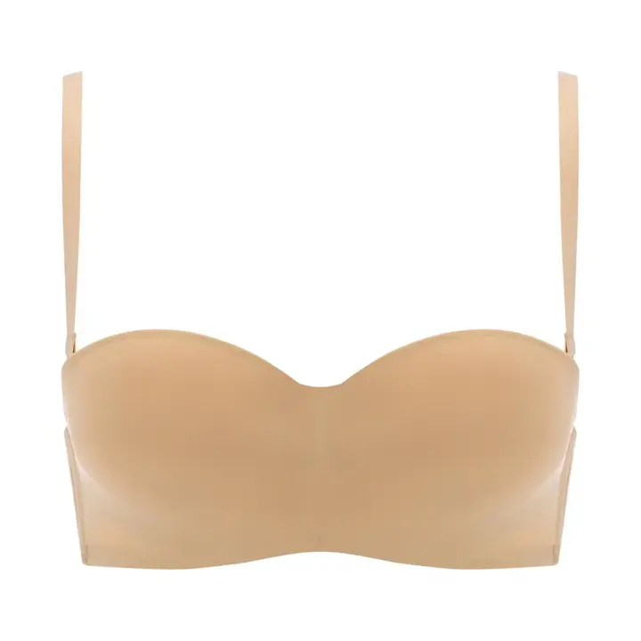 ストラップレス ハーフカップブラ ブラジャー2(ストラップ取り外し可) シグネチャースムース, ベージュ, product image number 0