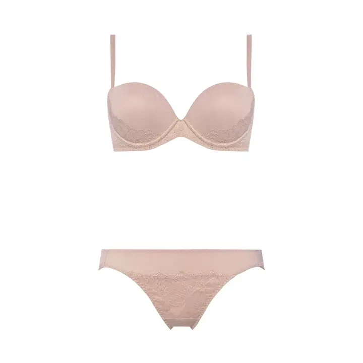 Daily AMOSTYLE スムースブラ ブラ＆ショーツセット (コンフィーレース), ベージュ, product image number 1