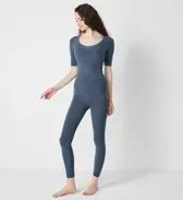 【SALE】スロギー ニット無地リブ 9分丈ニットパンツ, ブルー, model image number 1