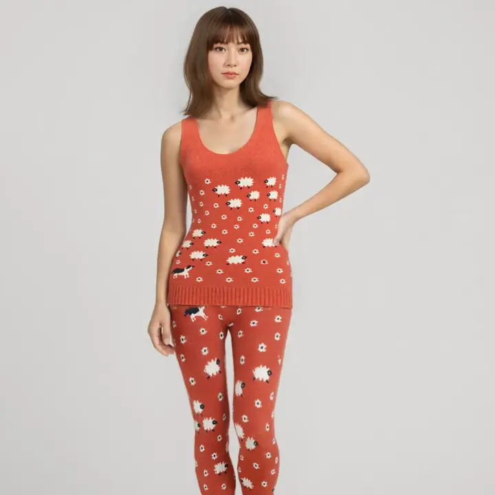 スロギー “ほっ”とアイテム(ニット柄)  9分丈ニットパンツ, オレンジ, model image number 1