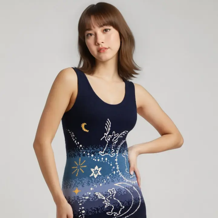 スロギー “ほっ”とアイテム(ニット柄) ハラマキ付きニットパンツ, ブルー, model image number 1