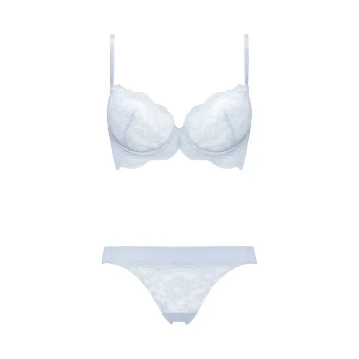Daily AMOSTYLE 3/4 カップブラ プチプラ ブラ＆ショーツセット レースラバー, ブルー, product image number 1