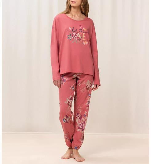 Triumph 棉質長袖睡衣套裝 - Pink - dark combination - 家居服