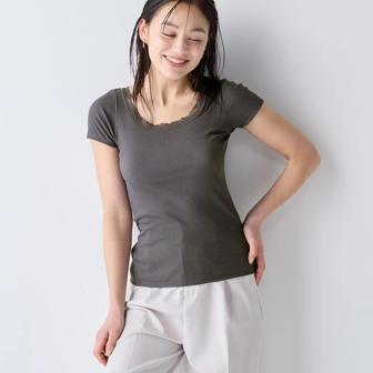 【SALE】3分袖トップ 温調インナー, , model