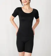 【SALE】あったかフィットインナー5370 3分袖トップ, ブラック, model image number 1