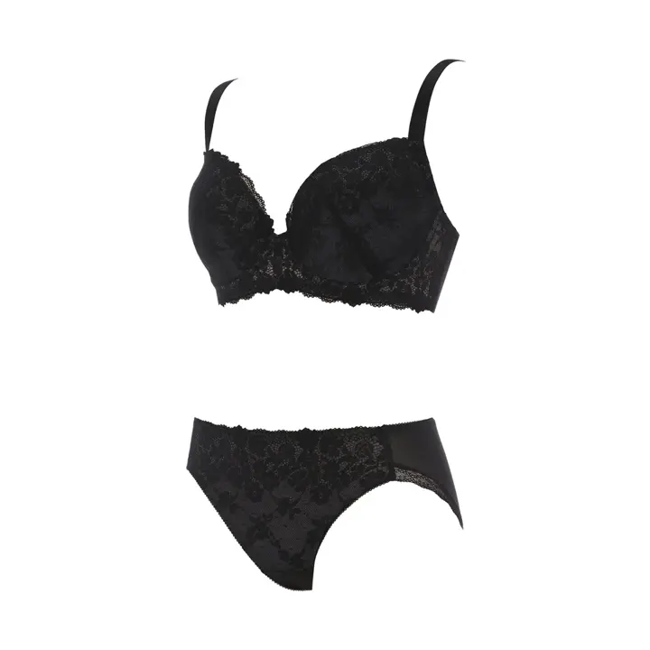 チャーミングラマー(ラージ)　ブラ(パッドなし)＆ショーツセット スウィンギングブーケ, ブラック, product image number 3