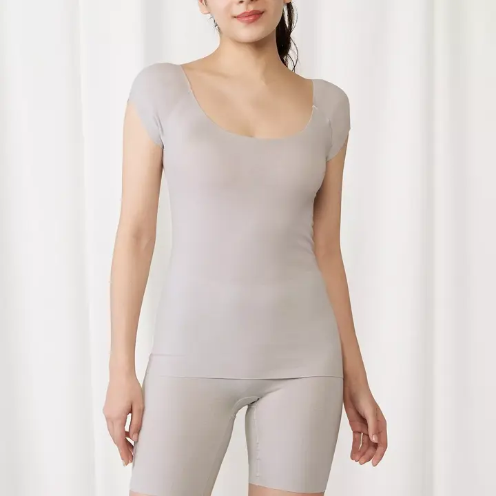 すっきりインナー5340 2分袖トップ【一部カラーSALE】, グレー, model image number 0