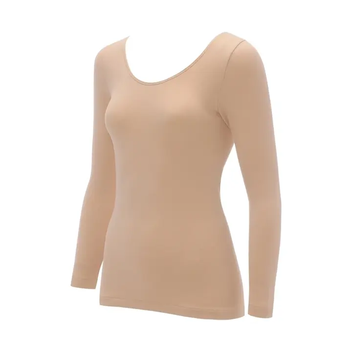 肌側綿100インナー5480 8分袖トップ, ベージュ, product image number 2