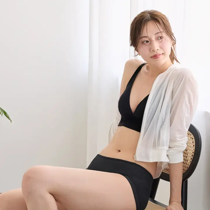 サニタリー(はきこみ深め) リブ, ブラック, model image number 2