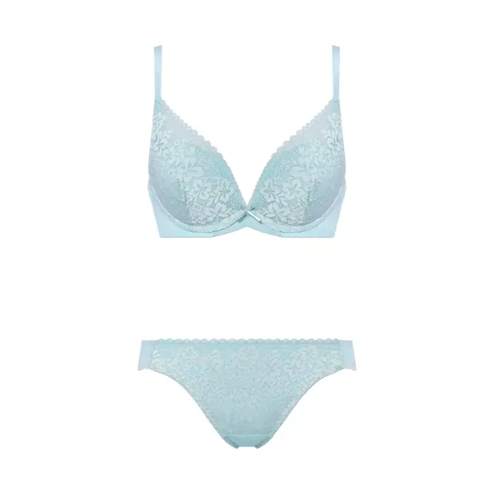 【SALE】夢みるブラ DeepV ブラ＆ショーツセット ブルーミングペタルス, ブルー, product image number 0