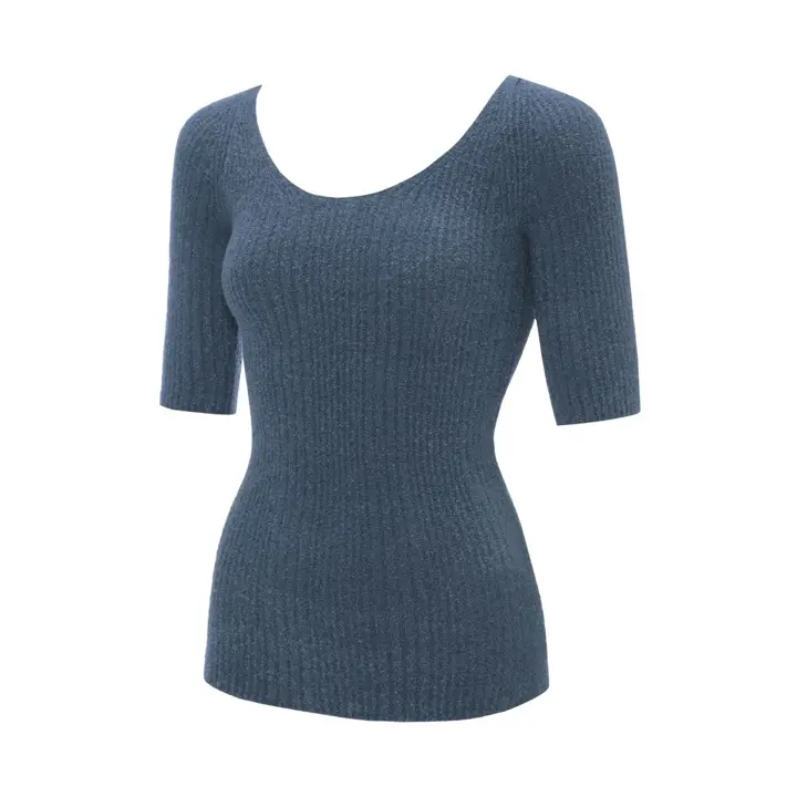 【SALE】スロギー ニット無地リブ 5分丈インナートップ, ブルー, product image number 2