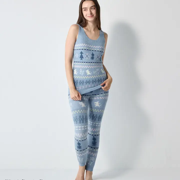 スロギーG073 ムーミン 9分丈ニットパンツ, ブルー, model image number 1