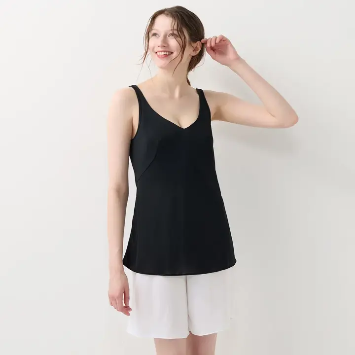 シンプルランジェリー5460 ラウンドキャミソール, ブラック, model image number 1