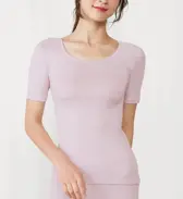 【SALE】あったかフィットインナー5370 3分袖トップ, パープル, model image number 0