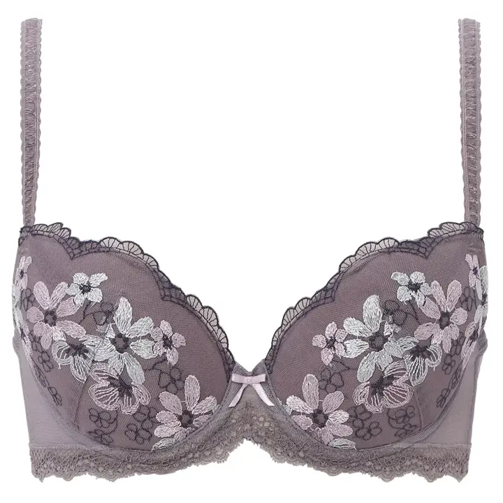 【SALE】3/4カップブラ ブラ&ショーツセット（フラワーアレンジメント）【WEB・一部店舗限定】, グレー, product image number 0