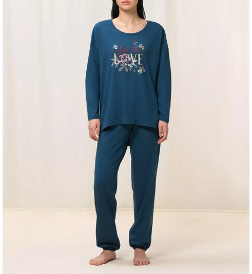 Triumph 棉質長袖睡衣套裝 - Blue - dark combination - 家居服