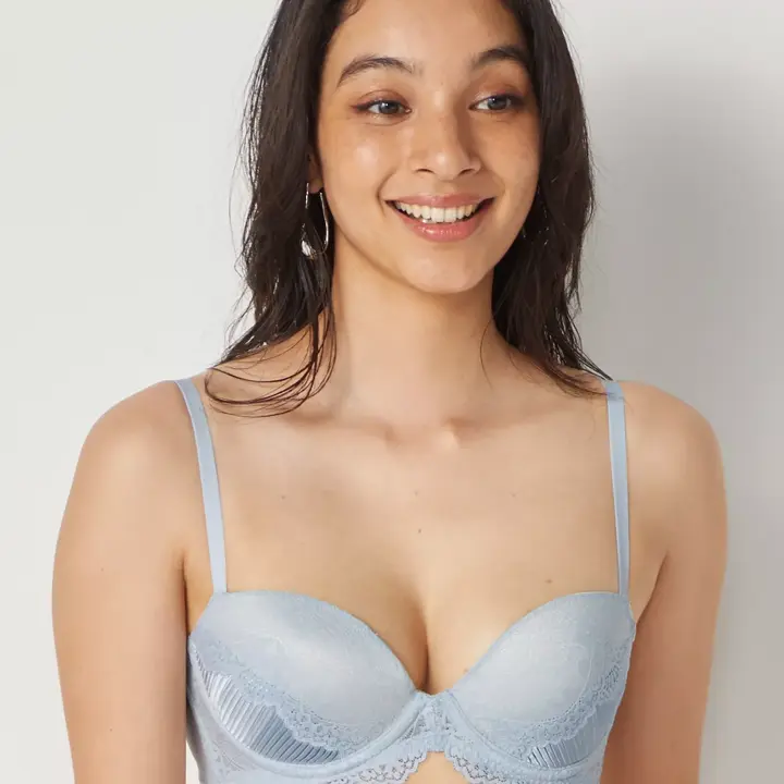 【SALE】【WEB/アウトレット限定】Daily AMOSTYLE ふわ盛り ノンワイヤー ブラジャー (クラシカルプリーツ), ブルー, model image number 0