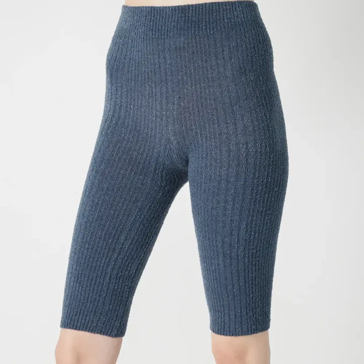 【SALE】スロギー ニット無地リブ 5分丈ニットパンツ, ブルー, model image number 0