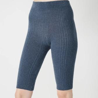 【SALE】スロギー ニット無地リブ 5分丈ニットパンツ, ブルー, model image number 0