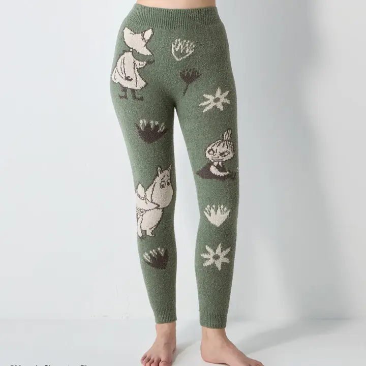 スロギーG073 ムーミン 9分丈ニットパンツ, グリーン, model image number 0