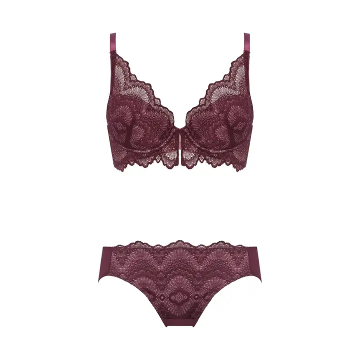 Daily AMOSTYLE 3/4カップブラ ブラ＆ショーツセット ウェーブラティス, レッド, product image number 1