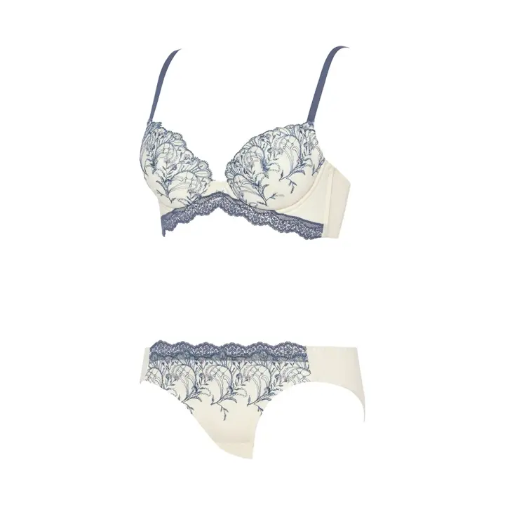 Daily Plus  脇高ブラ ブラ＆ショーツセット ボタニカルモザイク, ホワイト, product image number 2