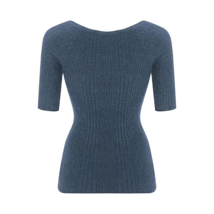 【SALE】スロギー ニット無地リブ 5分丈インナートップ, ブルー, product image number 1