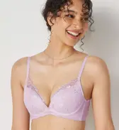 【SALE】夢みるブラ ノンワイヤー スリムライン ラブブロッサムズ, パープル, model image number 0